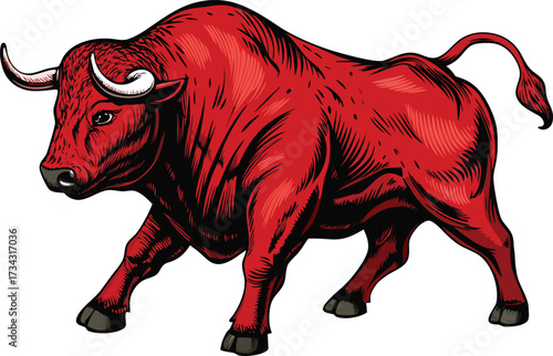 Vector illustration of a red bull on a white background
