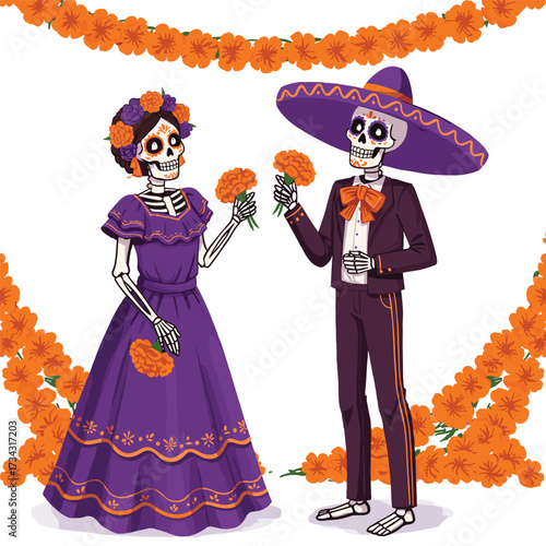 The image represents the Day of the Dead (Día de los Muertos), a vibrant Mexican holiday celebrated on November 1st and 2nd. It honors deceased loved ones, viewing death as a natural part of life