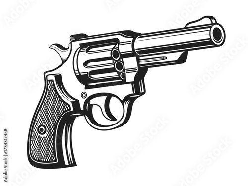 Pistol with bullets on a plain background