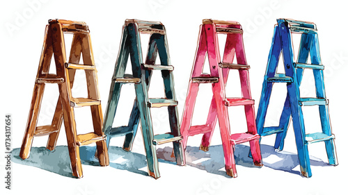 Creative Wooden Ladders Watercolor Painting Style