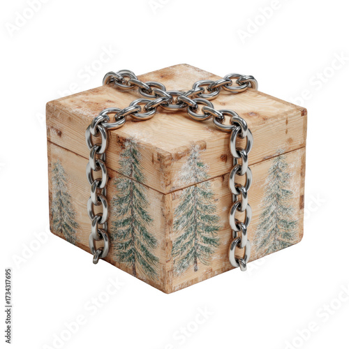 Wooden Pine Box with Chains
