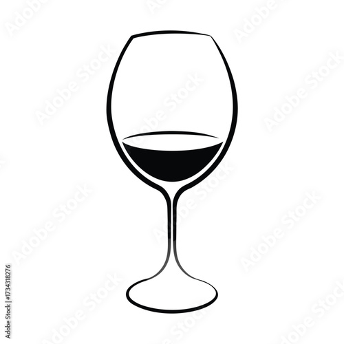 Elegant black silhouette of a wine glass on a clean white background