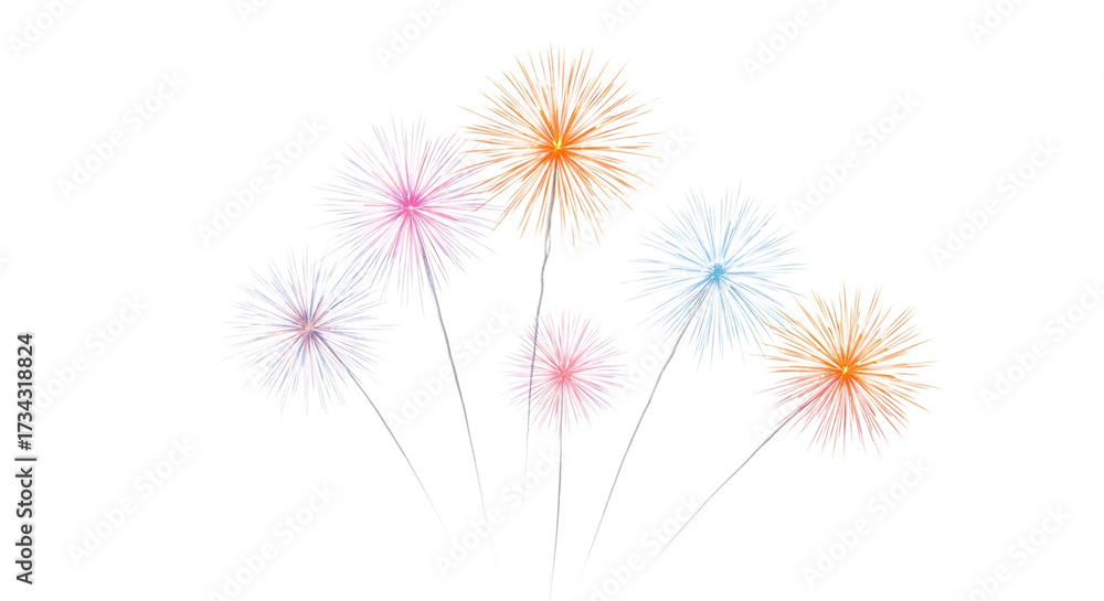 Obraz premium Illustration of colorful abstract fireworks exploding in a festive display, isolated on transparent background
