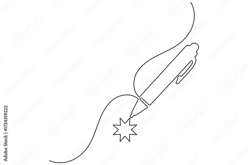 Fototapeta premium Minimalist star icon continuous one line art simple outline vector isolated illustration 