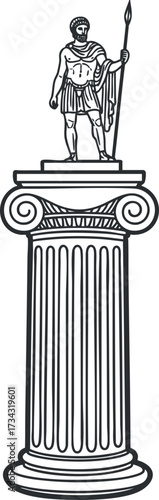 A detailed illustration of a statue on a column representing ancient heroism and architecture..