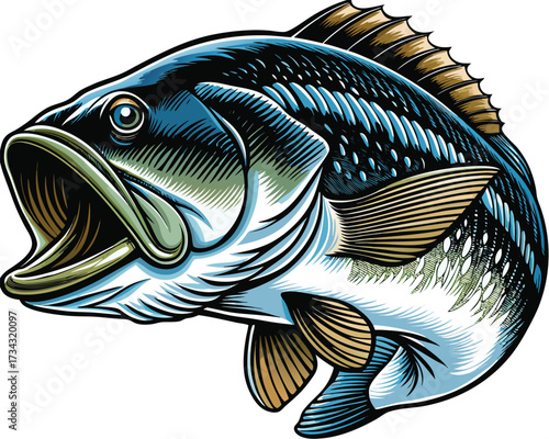 Vector illustration of isolated fish silhouette, marine skeleton, and swimming sea animals on white and black backgrounds for nature, food, and fishing