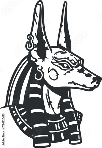 Illustration of Anubis, the ancient Egyptian god, depicted as a black dog or jackal..