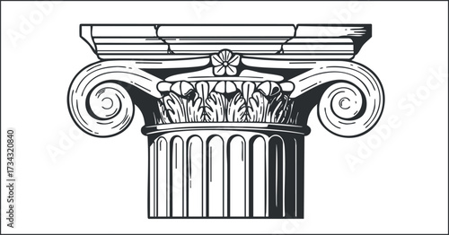 Illustration of a classical Greek column capital featuring ornate design and intricate details.
