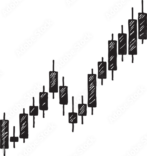 Black and white candlestick chart showing upward trend and price movement on a white background