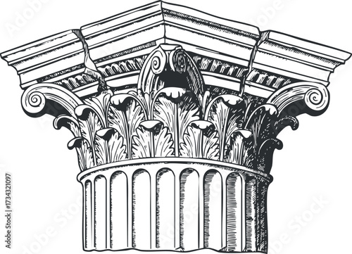 A detailed illustration of a classical architectural column capital showcasing ornate designs and craftsmanship..