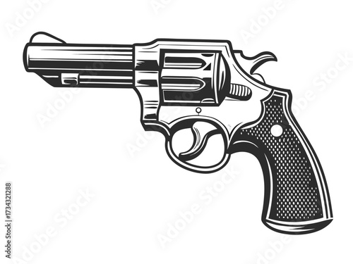Black old revolver with bullets is a dangerous firearm illustrating violence and crime