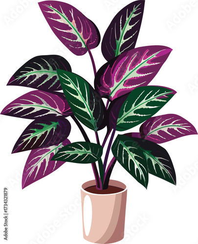 Vector illustration of a potted houseplant with lush leaves, a floral design for eco-friendly decoration and spring growth