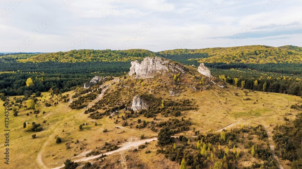 Naklejka premium Panoramic aerial view of rocky mountain landscape