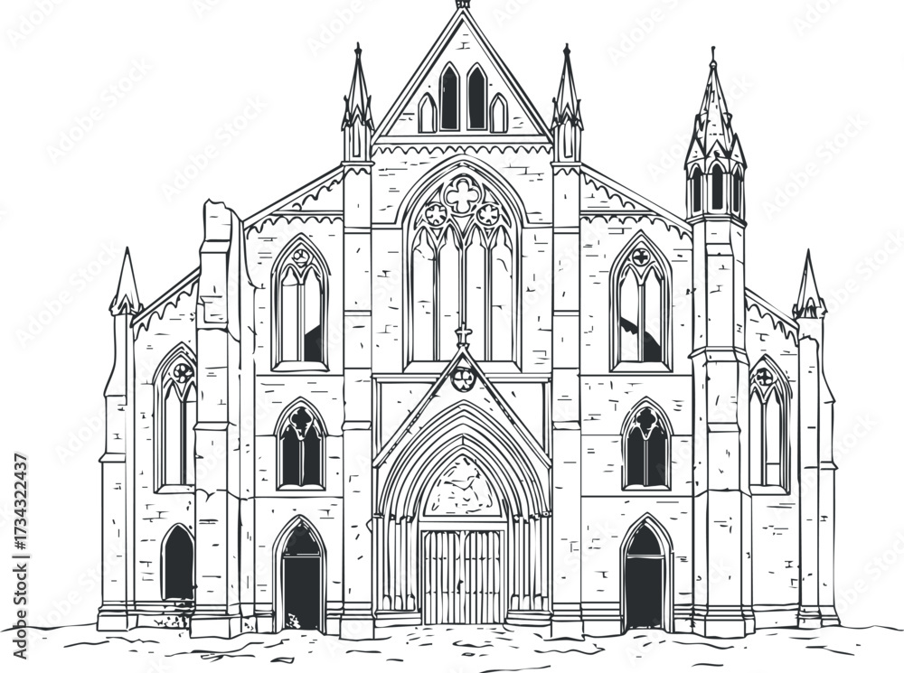 Fototapeta premium Detailed illustration of a gothic cathedral showcasing its ornate architectural features and design..