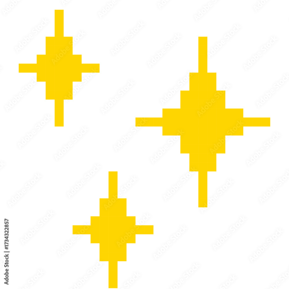 Obraz premium 黄色のキラキラ表現のドット絵 | ピクセルアート | 輝き・エフェクトアイコン