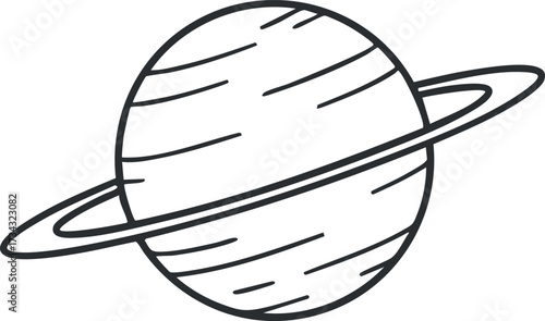 A simple illustration of a planet with rings representing Saturn in an artistic style..