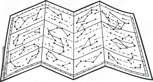 A detailed illustration of a star map displaying various constellations and celestial patterns..