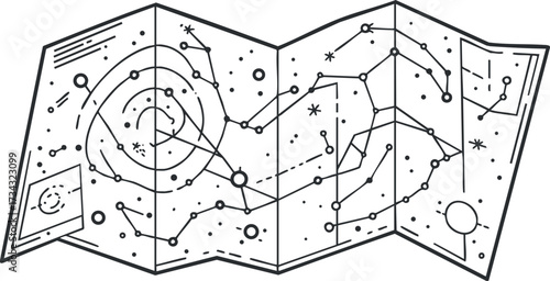 A hand-drawn map showcasing constellations and celestial bodies for astronomy enthusiasts..