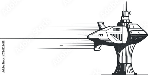 A sleek futuristic spaceship illustration depicting speed and advanced technology in space..