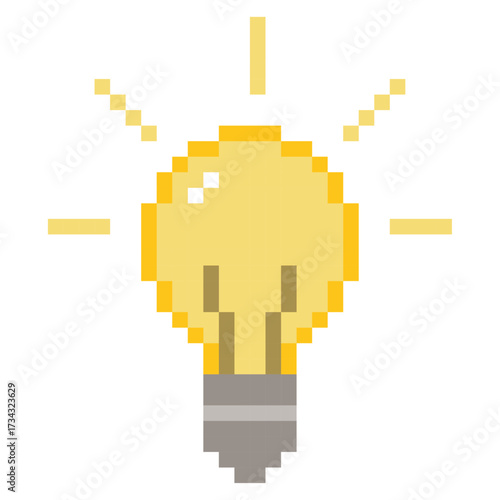 黄色の電球でひらめきを表現するあしらいのドット絵 | ピクセルアート | アイデア・発想アイコン