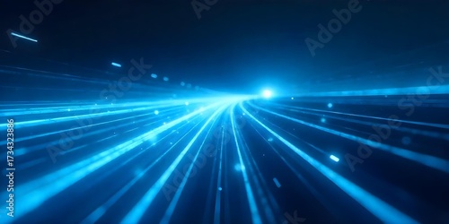 Abstract blue light trails converging towards a central point, creating a sense of speed and motion, light blue