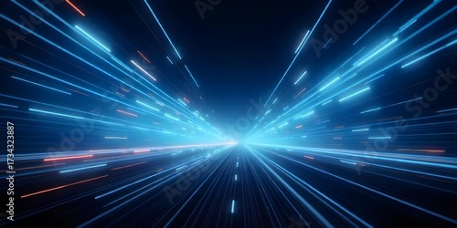 Abstract blue light trails converging towards a central point, creating a sense of speed and motion, light blue