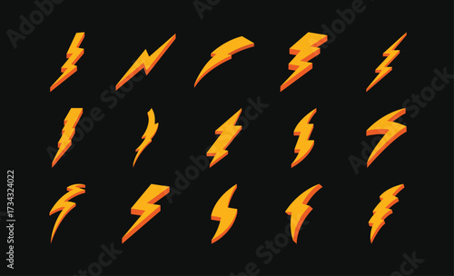 Stylized 3D Lightning Bolt Graphic Pack