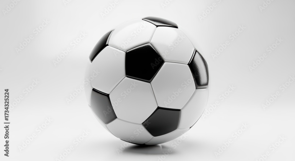 Naklejka premium A classic black and white soccer ball against a plain white background. The iconic hexagonal panels are clearly visible, showcasing the traditional design.