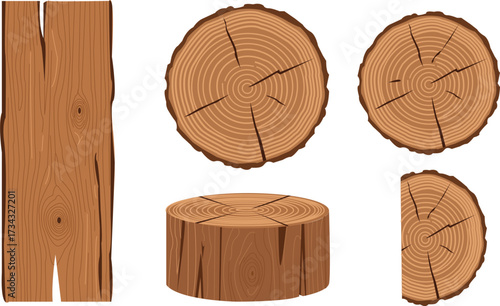 Natural Wood Collection Plank Slice Stump and Half Log for Crafts Designs and Textures Rustic Timber Rings Grain Forest