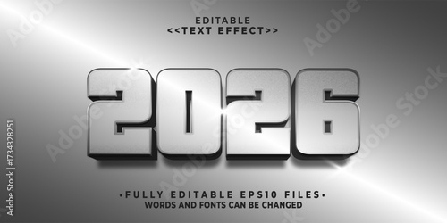 editable 3d 2026 year metal text effect