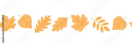 Seamless autumn leaf header, border, mail listing. Decorative foliage divider with fall elements. For seasonal banners, greeting and Thanksgiving designs