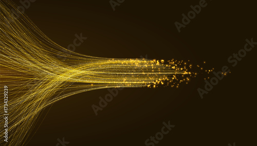 Intertwined golden lines. Radiant gold flare light background. Abstract vector wave flows with energy, motion, and speed, forming a digital stream for technology, business, and luxury design.