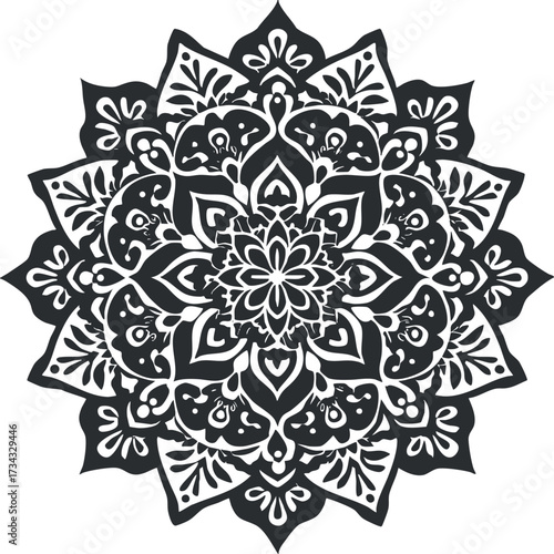 Intricate black and white mandala design ideal for art and decorative purposes..