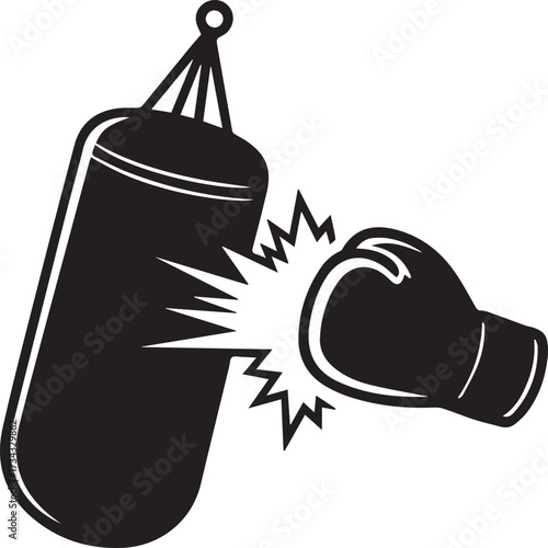 punching bag, boxing glove, monochrome, 