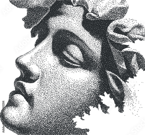 Abstract depiction of a sculpted face with intricate details and artistic expression..