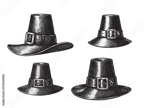 Pilgrim Hat Vintage Engraved Autumn Illustration Thanksgiving Isolated Vector
