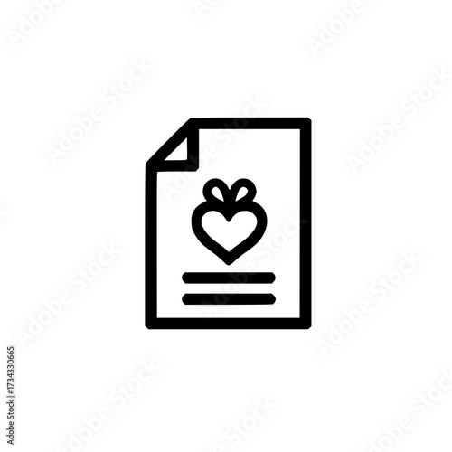 Icon of a text document with a gift box and heart symbolizing love letter or romantic message