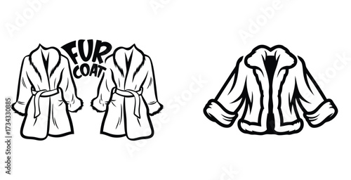 Minimalist line art fashion sketch of a fur coat black silhouette style vector art design