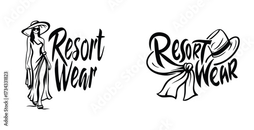 Minimalist line art fashion sketch of a Resort wear logo black silhouette style vector art design