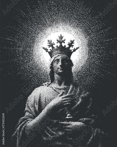 A majestic figure adorned with a crown, radiating spiritual light and symbolism..