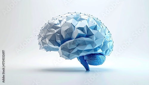 Abstract Brain Polygon on White Artificial Intelligence concept, tech research use