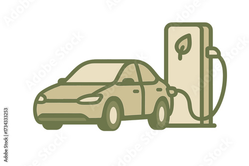 Electric vehicle charging at a green energy station promoting sustainable transportation and eco-friendly power