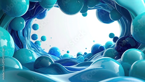 Abstract blue balls & waves tunnel background. Visual, banner, presentations