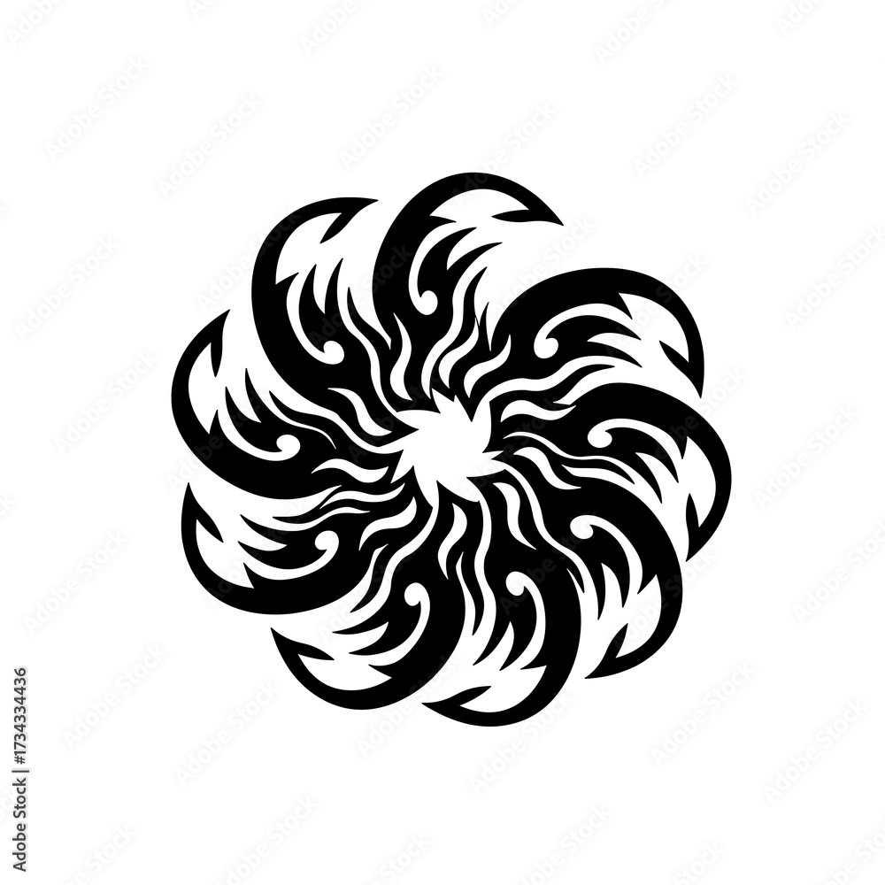 Obraz premium Abstract Black Tribal Mandala Ornamental design with floral elements on white background.