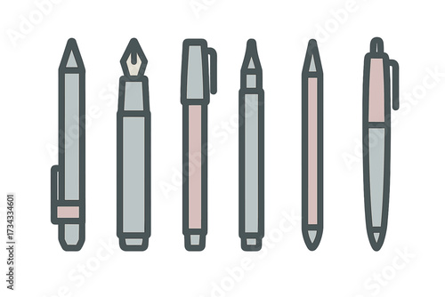 Collection of various writing instruments including pens, pencils, and markers for office and school supplies
