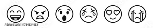Emoji face icon set. Emoji with different emotion mood, happy, sad, smile face.
