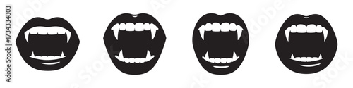 Scary smile masks set. Vampire mouth masks. Halloween masks collection.