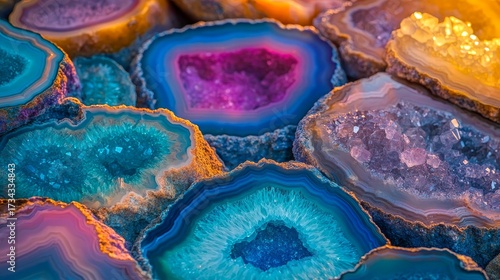 Use abstract wallpaper for wall decor, featuring resin geodes that create abstract art and make geode paintings with a background of hues