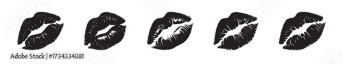 Kiss icon set. Lipstick kiss mark symbolizing love and affection.