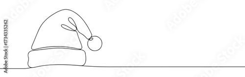Santa Claus hat line art. Christmas hat continuous one line drawing.